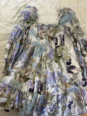& Other Stories Pastel Floral Smocked Top in Lavender, Green & Cream